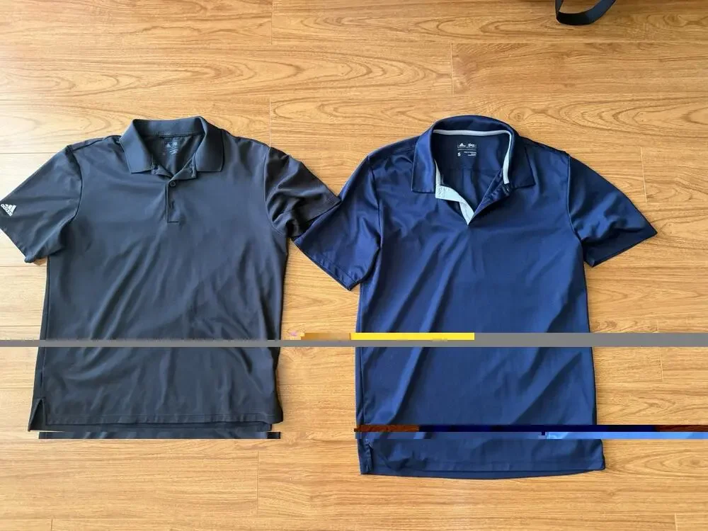 2 Adidas Small Polo Black Shirt Men Sports Logo Casual Golf Stretch Sleeve